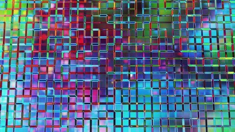 3d render. Liquid square pattern like waves. 3D stylish abstract iridescent bg 스톡 일러스트