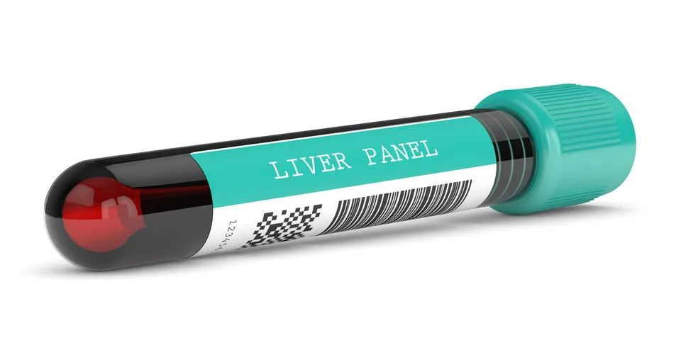 3d render of Liver Panel blood test tube over white Illustrazione stock