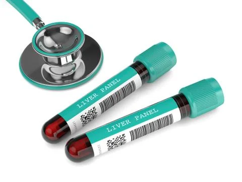 3d render of Liver Panel blood test tubes over white Stock Illustration