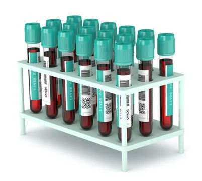 3d render of Liver Panel blood test tubes in container 스톡 일러스트