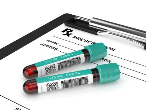3d render of Liver Panel blood test tube on clipboard Illustrazione stock