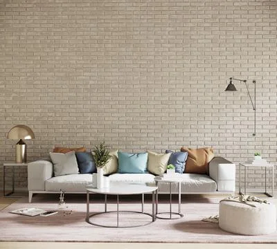 3d render, living interior with sofa in front of the brick wall Stock Illustration