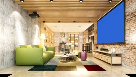 3d Render of Living Room 스톡 일러스트