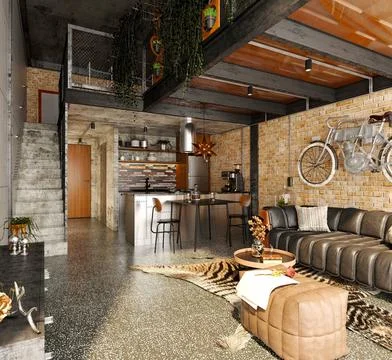 3d Render of Living Room 库存插图