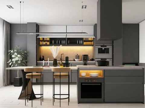 3d Render of Living Room Kitchen Illustrazione stock