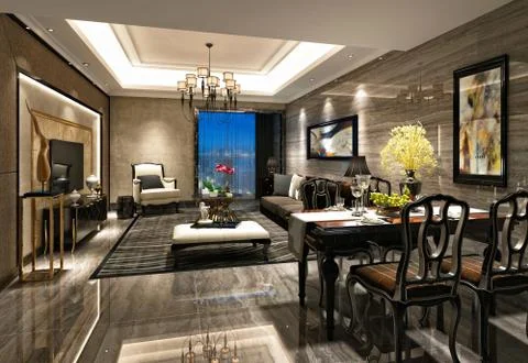 3d render living room Stock Photos