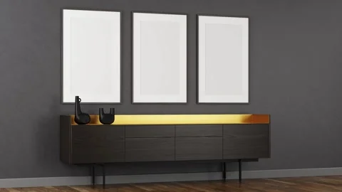 3d Render of livingroom with dark plaster wall and wood floor Stock Footage 293437139