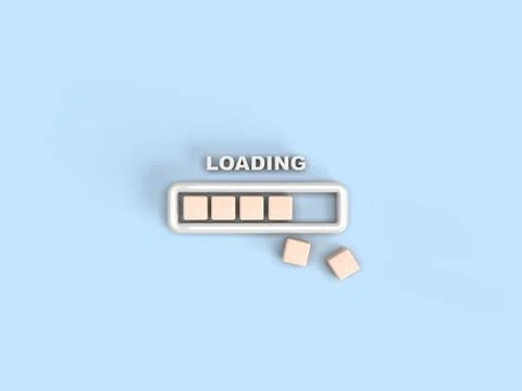 3d render. Loading sign. White frame with wooden cubes on a blue background 스톡 사진