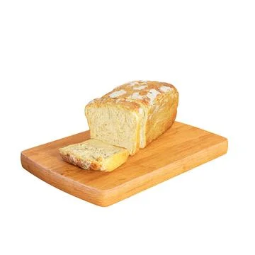 3D render of a loaf and slice of bread on a wooden cutting board Stock Photos