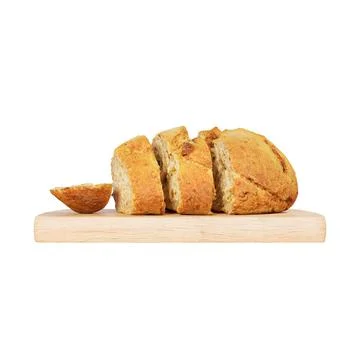 3D render of a loaf of sliced bread loaf on a cutting board Stock Photos