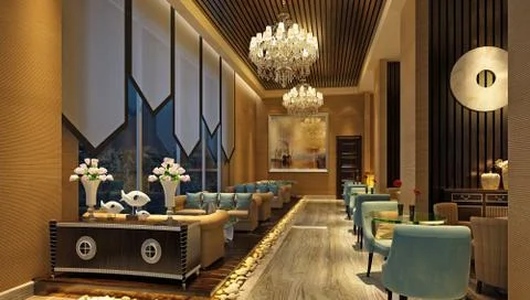 3d render of lobby and bar Illustrazione stock