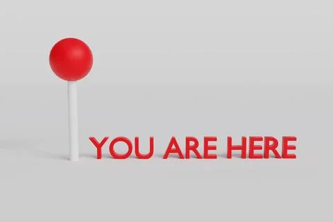 3D Render Location Pointer Pin with You Are Here 3D Text, Marker location ico Stock Illustration