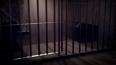 3D Render of locked prisoncell for two person with beds. Stock Illustration