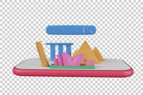 3d render of looking for vacation spots via smartphone Stock Illustration