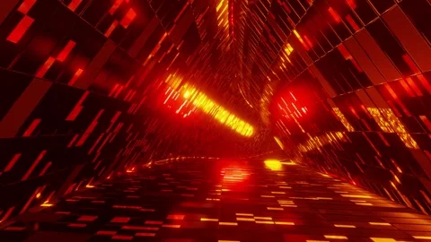 3D render loop animation of tunnel with glowing red neon pattern Video stock 245707762