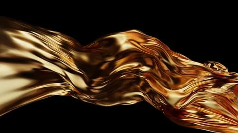 3d render loop of floating golden silk curls against a black background Stock Illustration