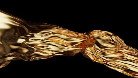 3d render loop of floating golden silk curls against a black background Stock Illustration