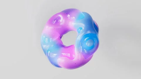 3D render looped motion design wallpaper with abstract 3D pink and blue ring  Stock Footage 314130735
