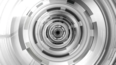 3D render looping animation of black white grey sleek abstract round ring tunnel Video stock 317138287