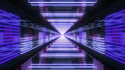 3D Render Looping Tunnel with Neon Equalizer Stock Illustration