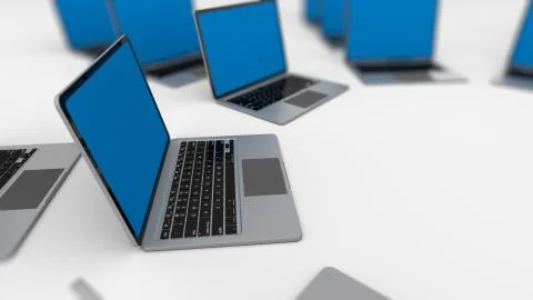 3d render of a lot of laptops in a row. Stock Illustration