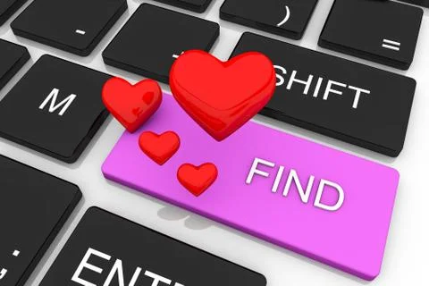 3d render love concept key. 3d render of Enter button with red heart. Love co Stock Illustration