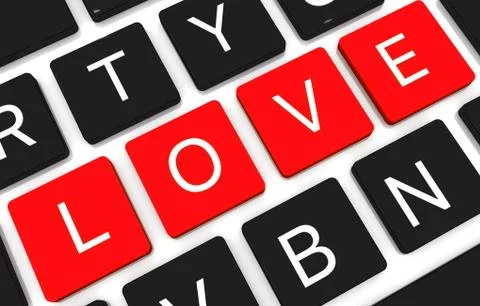 3d render love concept key. 3d render of Enter button with red heart. Love co Stock Illustration