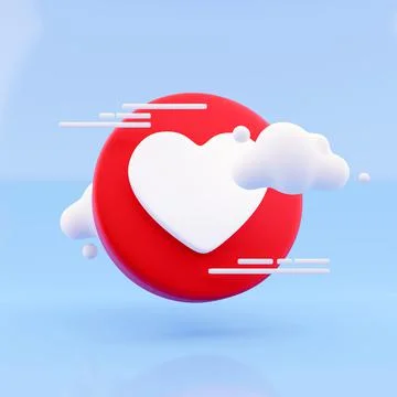 3d render love, heart icon and white cloud on blue background. Heart and red Stock Illustration