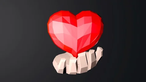 3d render low poly hand holding beating heart with alpha matte isolated Stock Footage