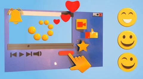 3D Render, Low poly website with online icons Stock Illustration