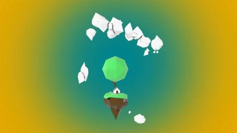 3d render. Low polygon 3D island arising from the glitch phenomenon and rotating Illustration