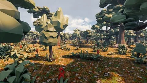 3D Render low Polygon background with natural landscape jungle scenery Ilustración de archivo