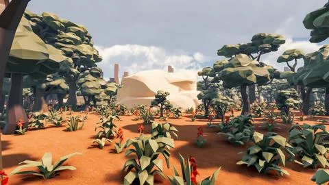 3D Render low Polygon background with natural landscape red desert scenery Stock Illustration