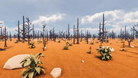 3D Render low Polygon background with natural landscape desert scenery Illustrazione stock