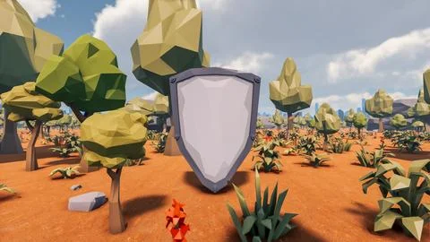 3D Render low Polygon background with natural landscape desert scenery and .. Stock Illustration