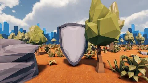 3D Render low Polygon background with natural landscape desert scenery and .. 库存插图