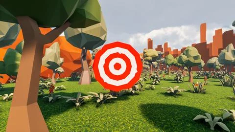 3D Render low Polygon background with natural landscape Forest scenery and .. Stock Illustration