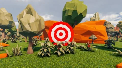 3D Render low Polygon background with natural landscape Forest scenery and .. Stock Illustration