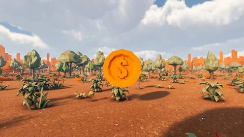 3D Render low Polygon background with natural landscape scenery and Dollar .. 스톡 일러스트