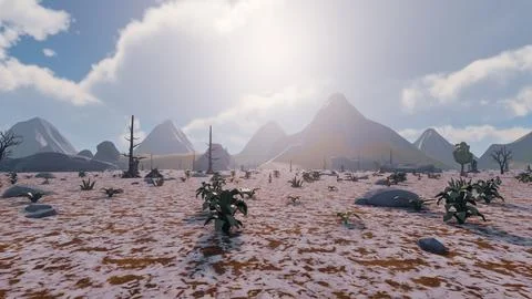 3D Render low Polygon background with natural landscape scenery and Snow on.. Stock Illustration