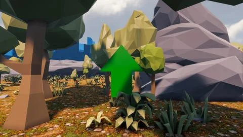 3D Render low Polygon background with natural landscape savannah scenery an.. 库存插图