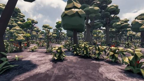 3D Render low Polygon background with natural landscape scenery and burnt s.. Stock Illustration