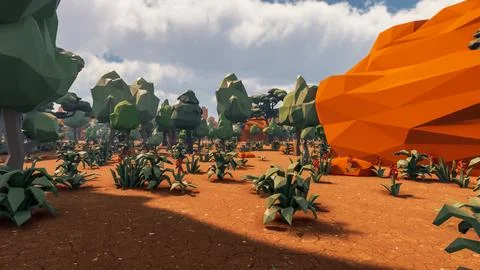 3D Render low Polygon background with natural landscape scenery and dirty g.. Stock Illustration