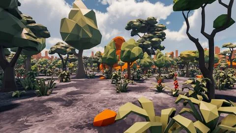 3D Render low Polygon background with natural landscape scenery and burnt s.. 스톡 일러스트