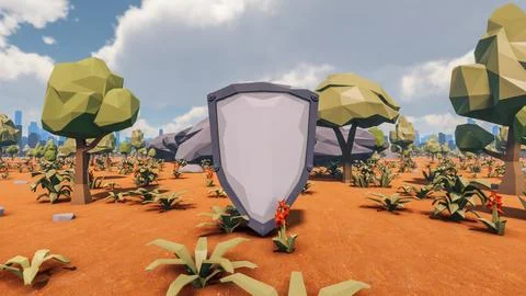 3D Render low Polygon background with natural landscape desert scenery and .. Illustrazione stock