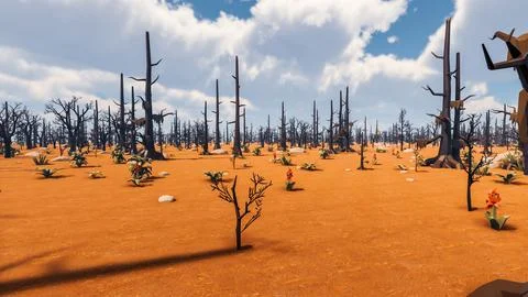 3D Render low Polygon background with natural landscape desert scenery Illustrazione stock