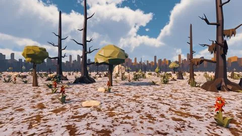 3D Render low Polygon background with natural landscape scenery and Snow on.. Stock Illustration