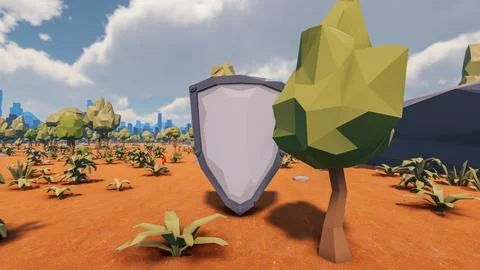 3D Render low Polygon background with natural landscape desert scenery and .. 库存插图