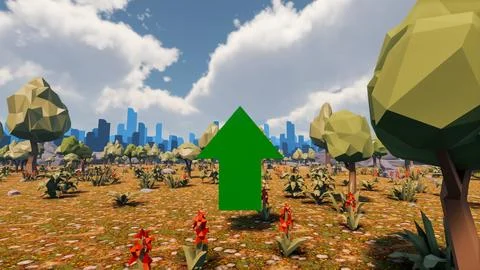 3D Render low Polygon background with natural landscape savannah scenery an.. Stock Illustration