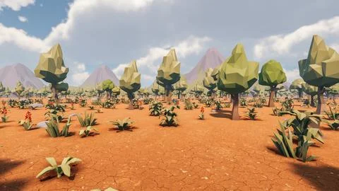3D Render low Polygon background with natural landscape scenery and dirty g.. Stock Illustration